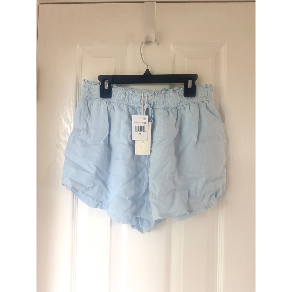 Z Supply Salt Water Linen Blend Paperbag Waist Shorts Light Blue ZS252686BM XS